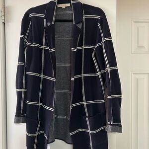 LOFT Navy and White Grid Women's Cardigan